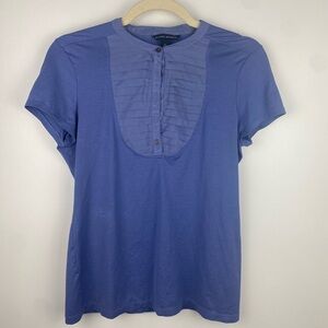 Banana Republic blue short sleeve top silk and cotton pleated button down M